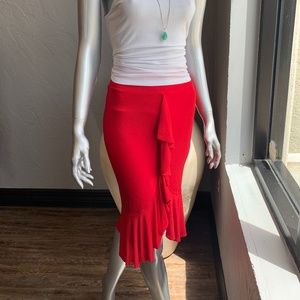 WOMEN'S SKIRTS, DRESSES, RED RUFFLE SKIRT